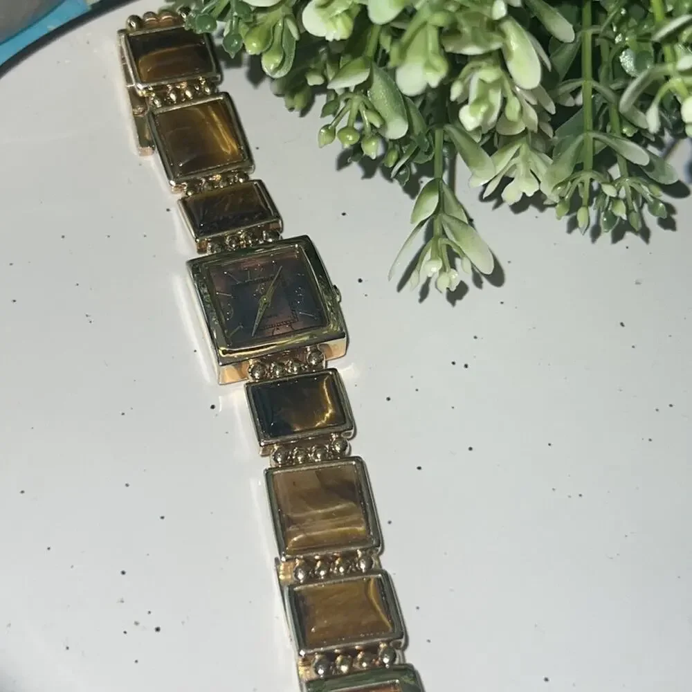 Burgi Gold Tone Tigers Eye Watch